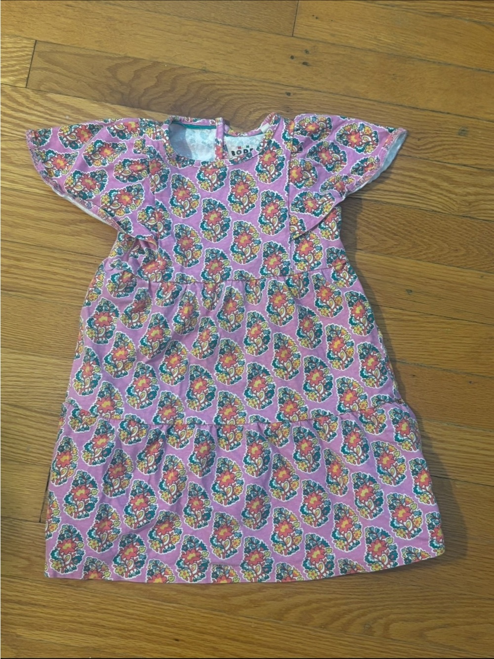 Mini Boden Pink Floral Tiered Cotton Dress